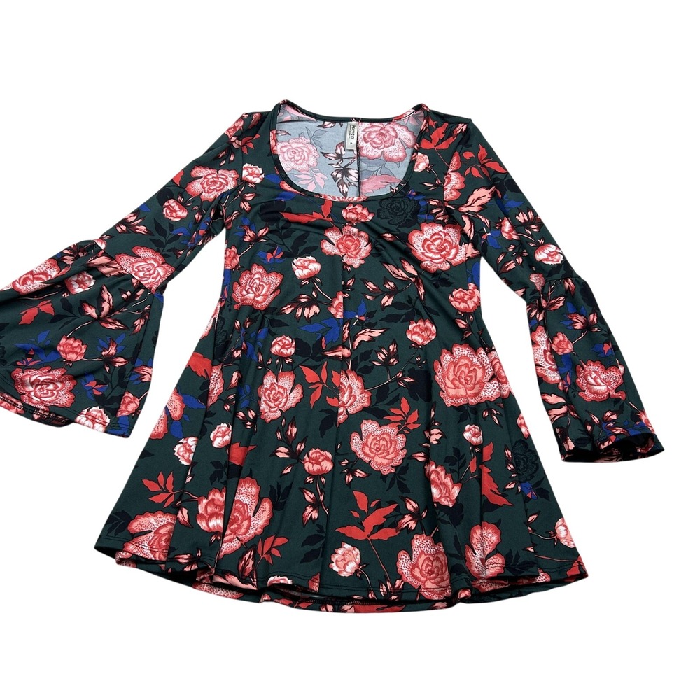24seven Floral Dress S Green Rose Bell Sleeve Whimsigoth Witchy Fairycore
